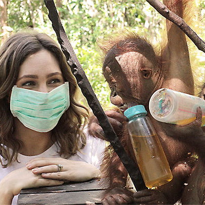 Zoe Foster Blake with baby orangutans